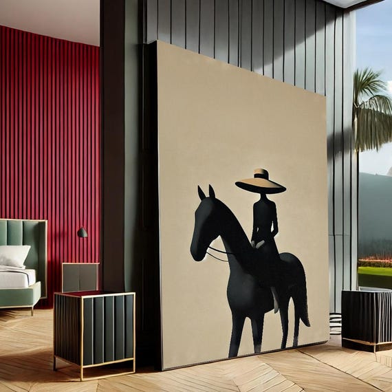 Abstract Woman On Horse Canvas Wall Art Print Minimalist Black And White Decor For Living Room Bedroom Or Office