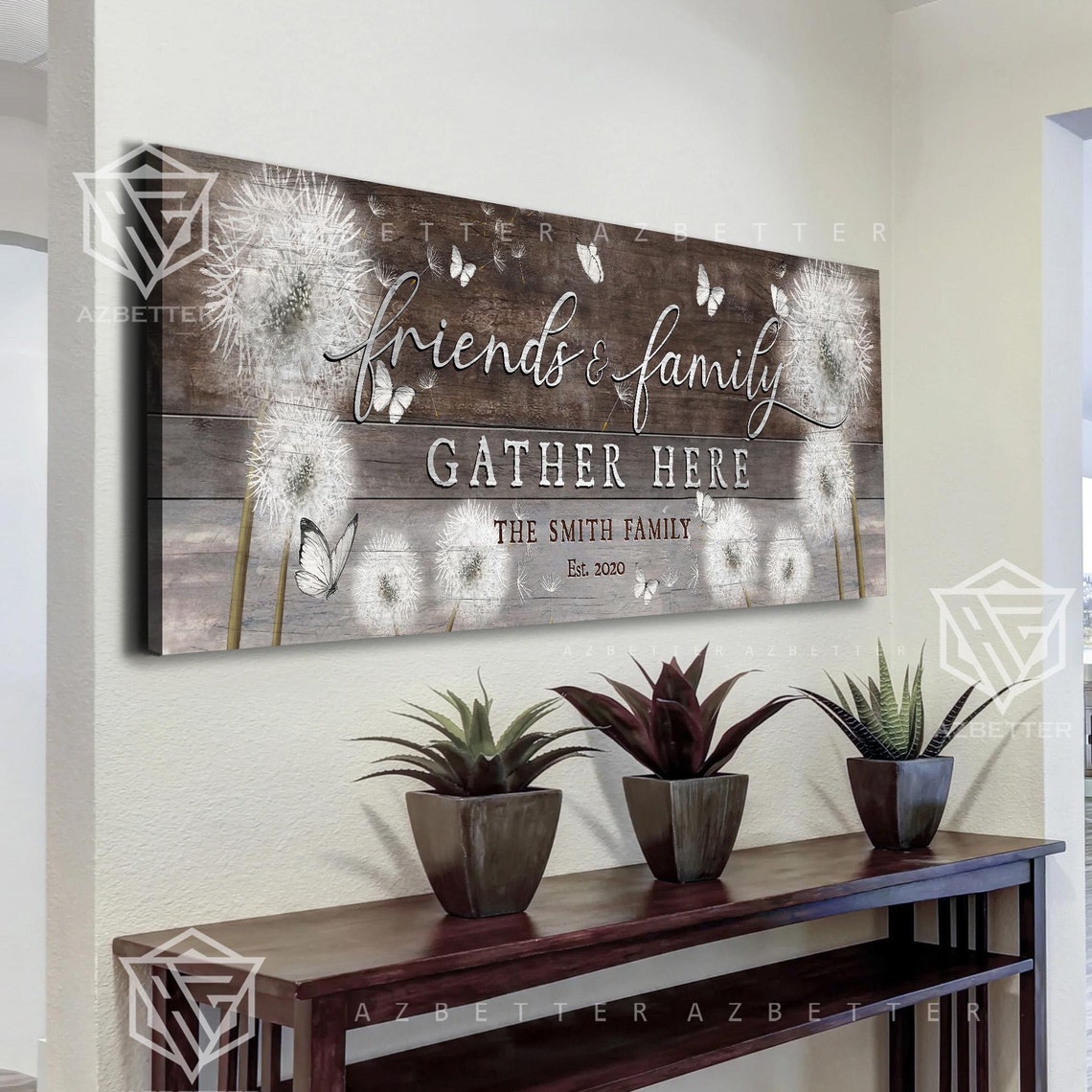 Friends And Family Gather Here Dandelion Rustic Wood Entryway Poster