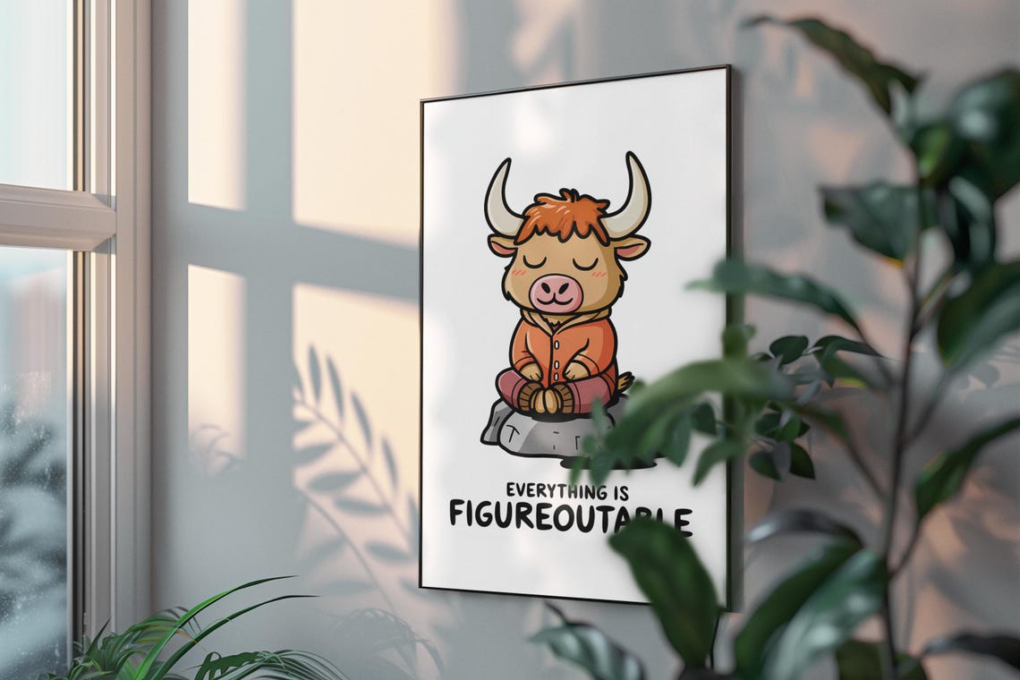 Everything Is Figureoutable Zen Highland Cow Quote Wall Poster - Image 3
