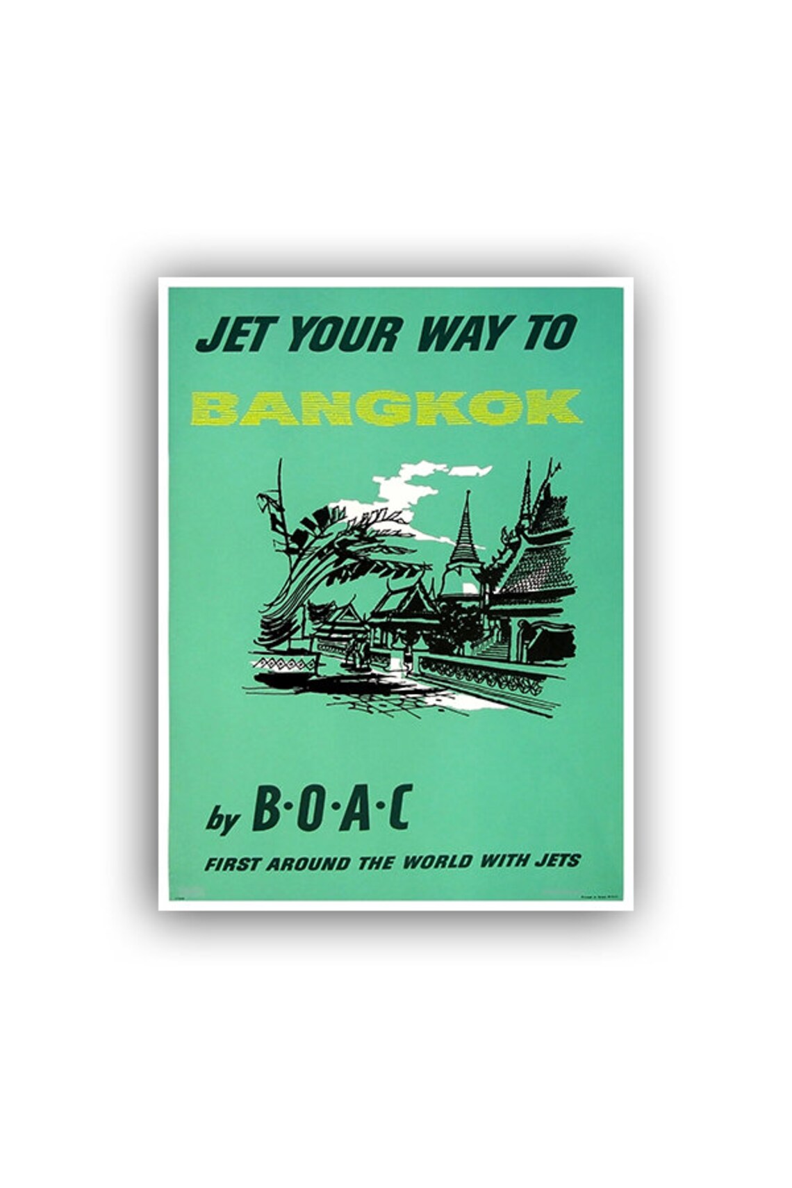 Jet Your Way to Bangkok BOAC First Around World Vintage Travel Poster