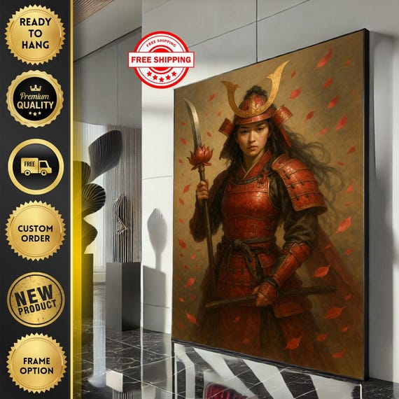 Fierce Samurai Woman Warrior Canvas Wall Art Print Bold Living Room Decor Statement Piece