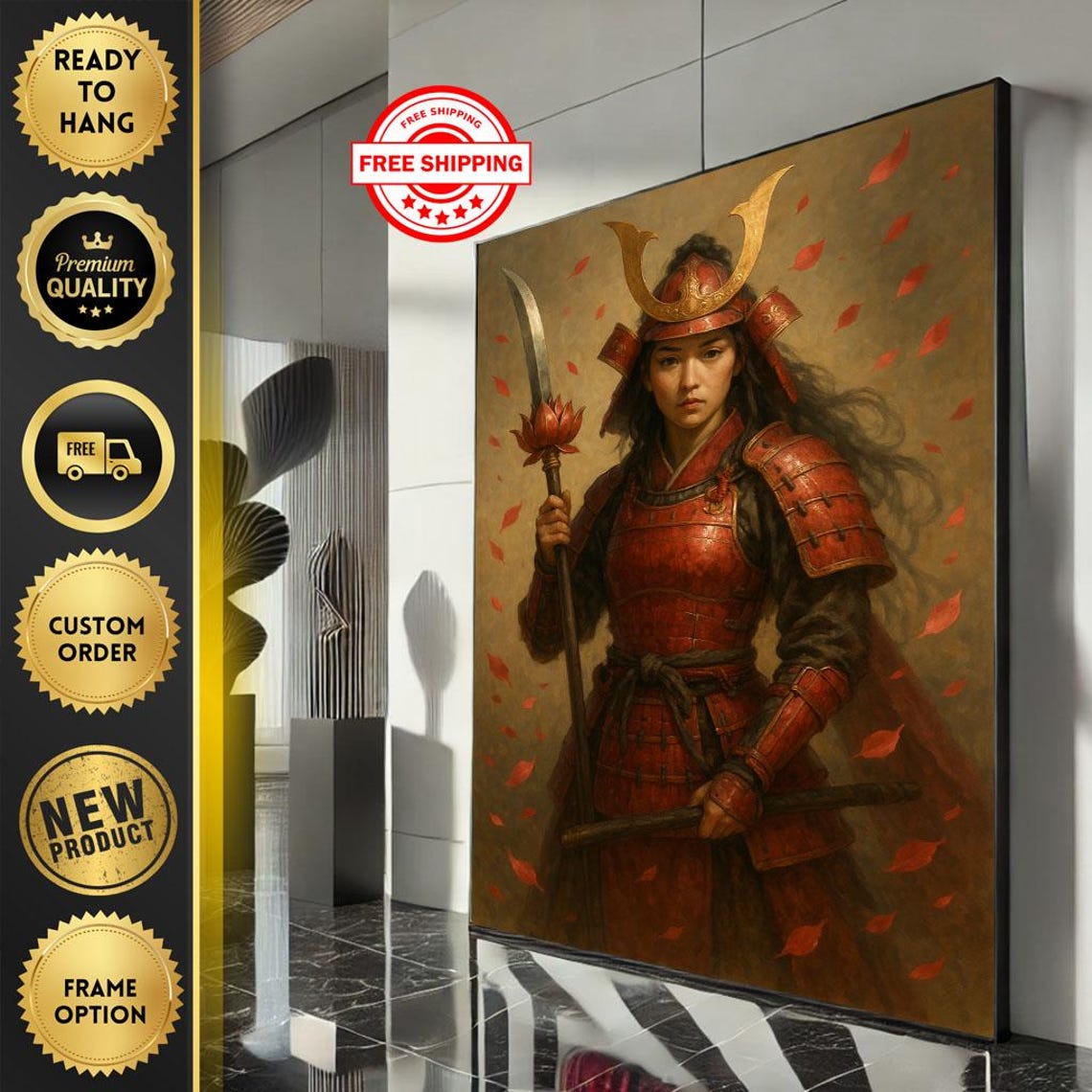 Fierce Samurai Woman Warrior Canvas Wall Art Print Bold Living Room Decor Statement Piece