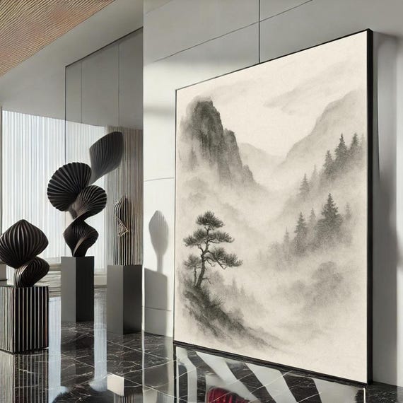 Serene Mountain Landscape Canvas Wall Art Print Monochrome Living Room Decor Statement Piece For Modern Lovers