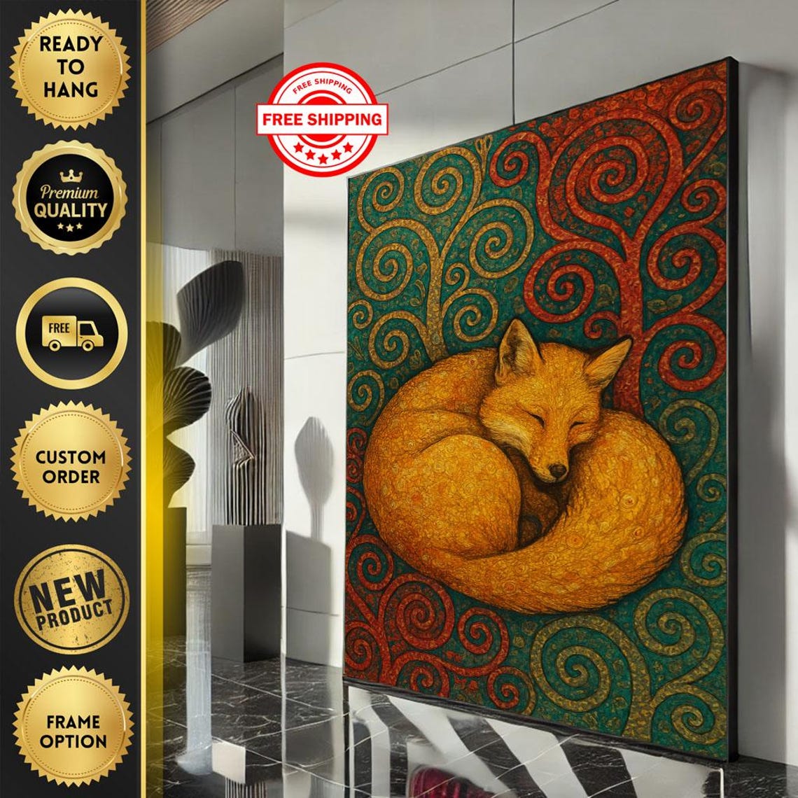 Sleeping Fox In Nature Canvas Wall Art Print Rustic Boho Living Room Decor Ready To Hang