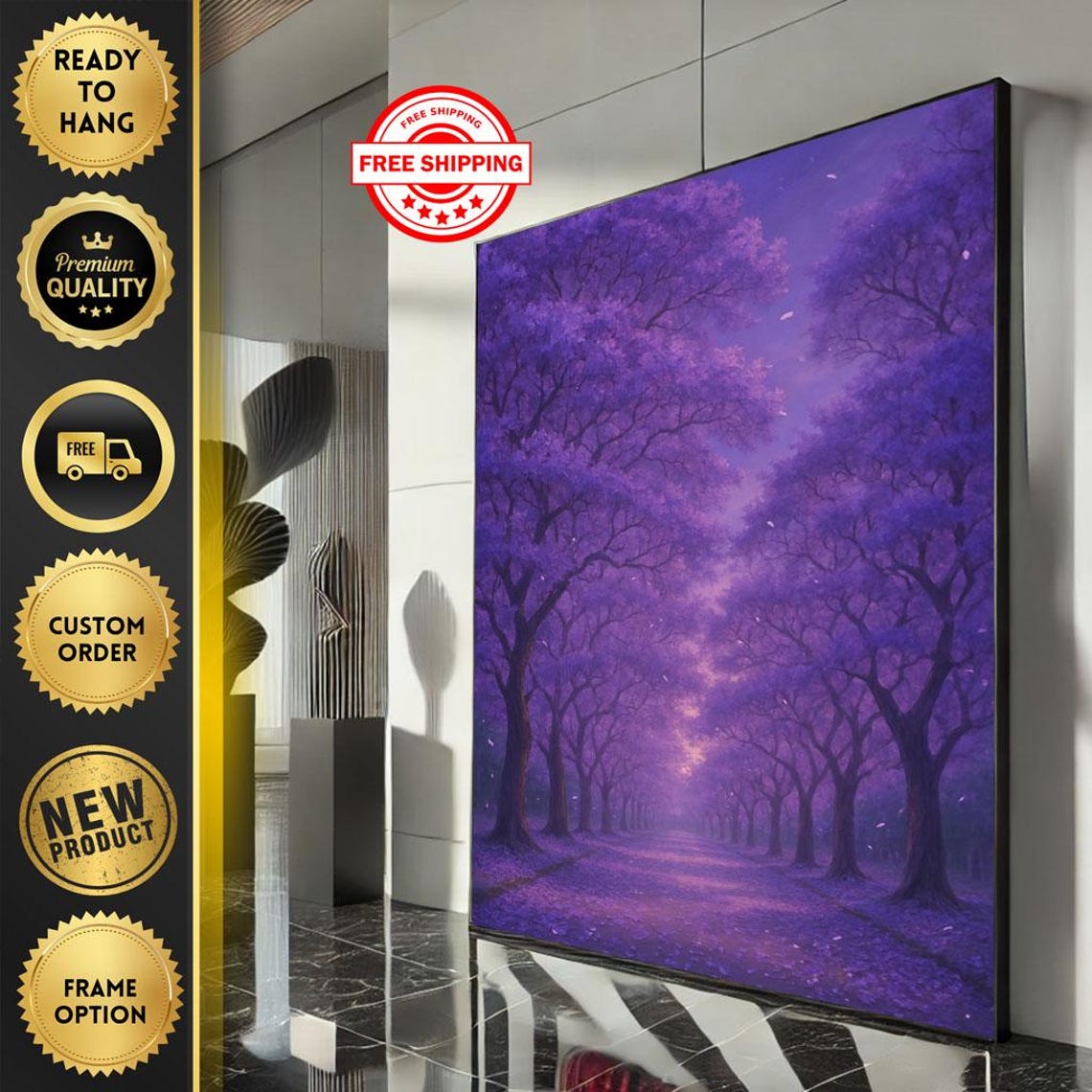 Mystical Purple Forest Path In Dreamy Twilight Woods Scene Poster