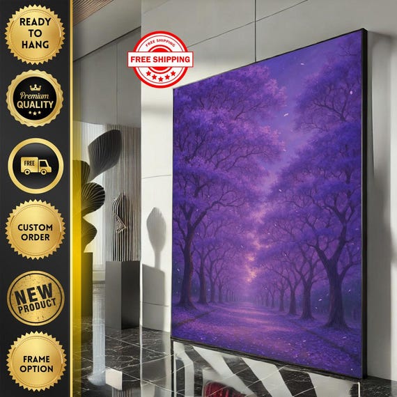 Mystical Purple Forest Path Canvas Wall Art Print Abstract Dreamy Living Room Decor Ready To Hang