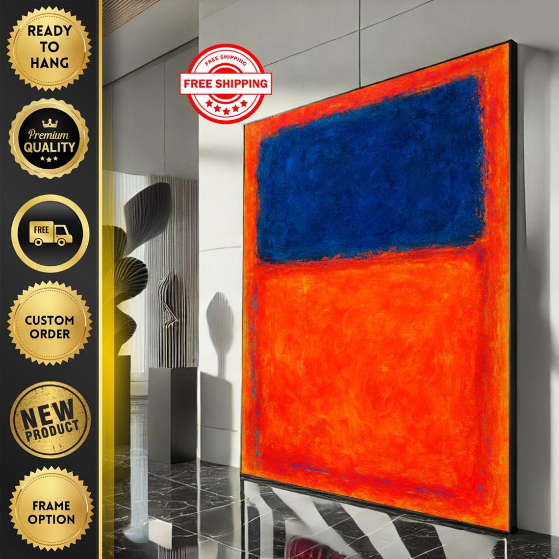 Cobalt Blue and Fiery Orange Rothko Inspired Color Field Poster