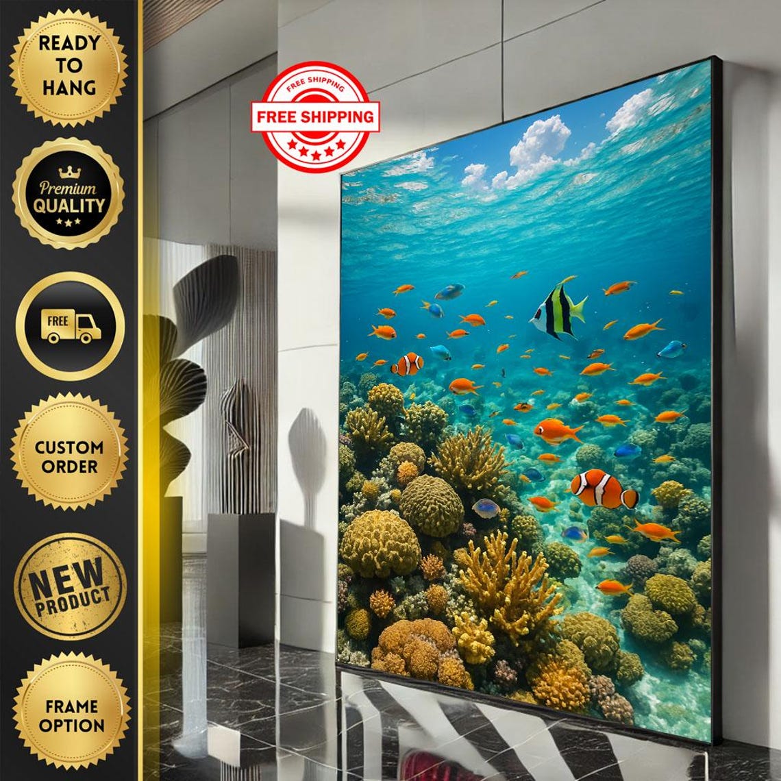 Colorful Coral Reef With Tropical Fish Underwater Sea Poster