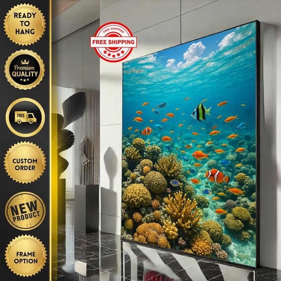 Vibrant Underwater Coral Reef Canvas Wall Art Print Colorful Ocean Living Room Decor Ready To Hang