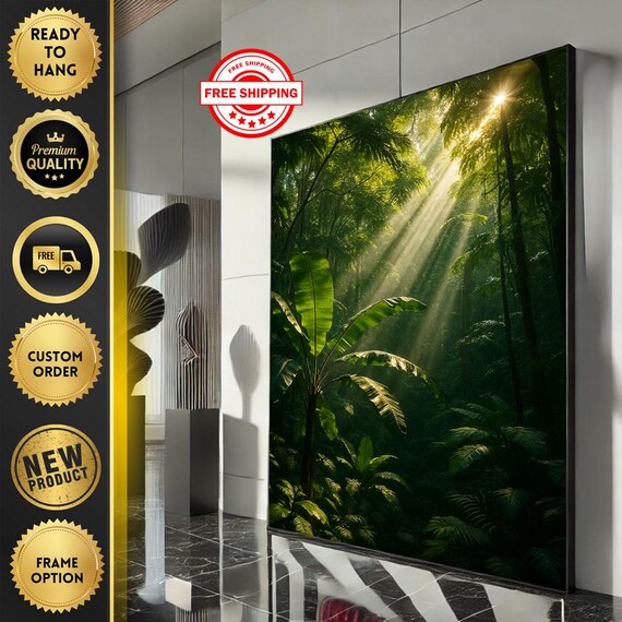 Lush Tropical Forest Canvas Wall Art Print Green Living Room Decor Ready To Hang Statement Piece