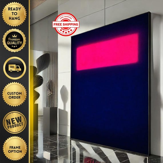 Mark Rothko Inspired Blue And Pink Canvas Bold Color Field Painting Reproduction For Modern Living Room Decor