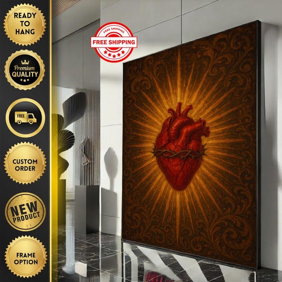 Radiant Heart Canvas Wall Art Print Bold Abstract Living Room Decor Ready To Hang Statement Piece