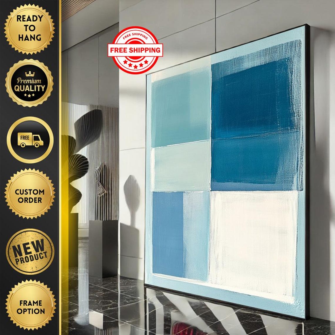 Mark Rothko Inspired Blue And White Grid Of Soft Blocks Poster