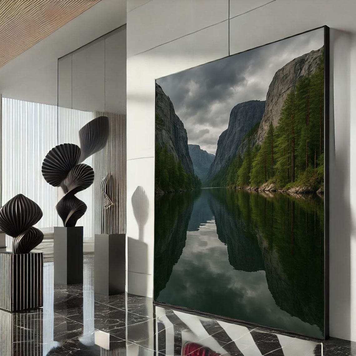 Tranquil Mountain Lake Reflection Canvas Wall Art Print Serene Living Room Decor Ready To Hang