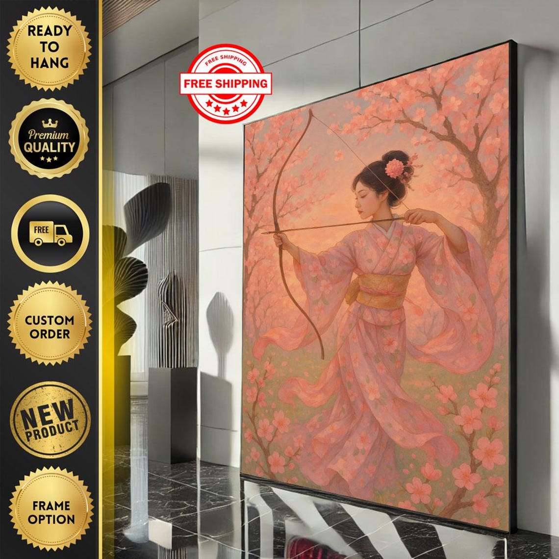 Pink Kimono Archer Cherry Blossom Spring Japanese Art Poster
