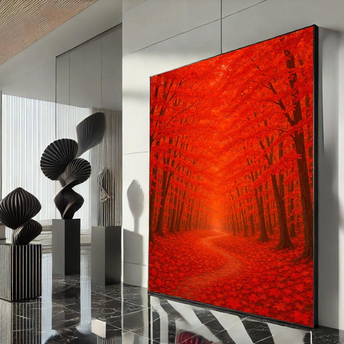 Blazing Red Maple Forest Path Through an Autumn Leaves Tunnel Poster