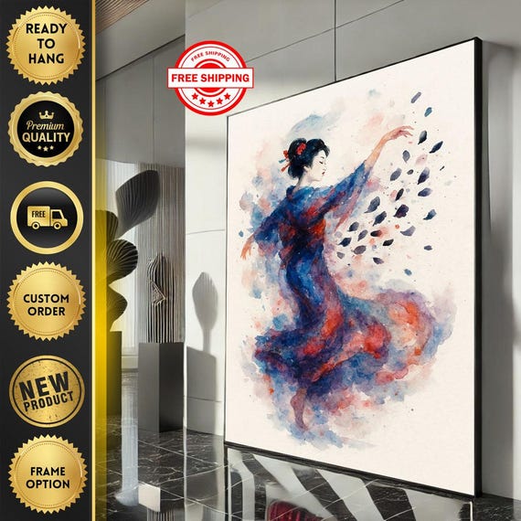 Elegant Abstract Dancer Canvas Wall Art Print Blue And Red Living Room Decor Ready To Hang