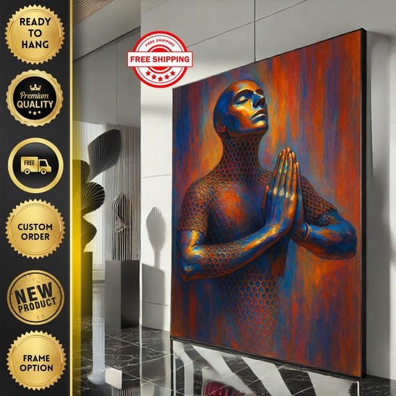 Prayerful Warrior Abstract Canvas Wall Art Print Bold Modern Living Room Decor Ready To Hang