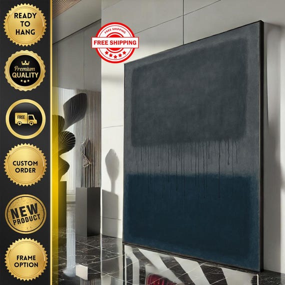 Mark Rothko Inspired Blue And Gray Canvas Bold Color Field Painting For Modern Living Room Decor Ready To Hang