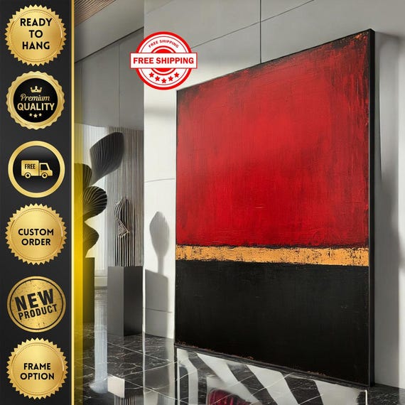 Mark Rothko Inspired Red And Black Canvas Bold Color Field Painting For Modern Living Room Decor Ready To Hang