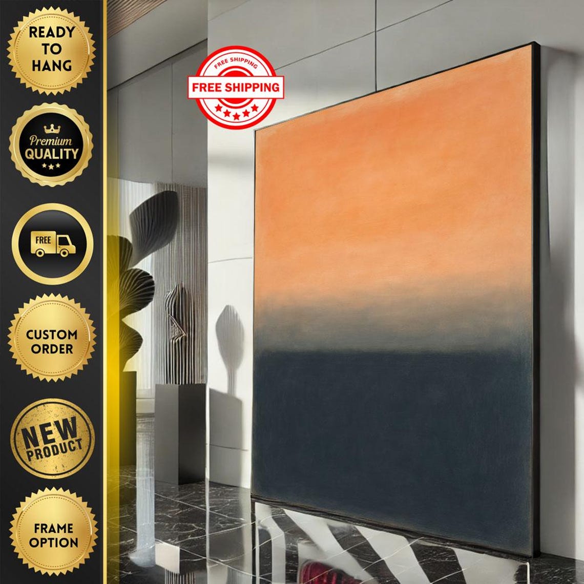 Rothko-Inspired Orange and Navy Blue Minimalist Color Field Poster