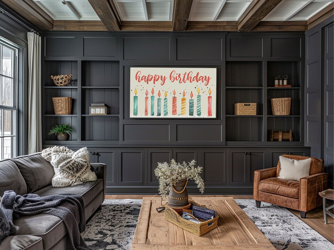 Birthday Frame TV Art, Happy Birthday Wall Decor - Image 2