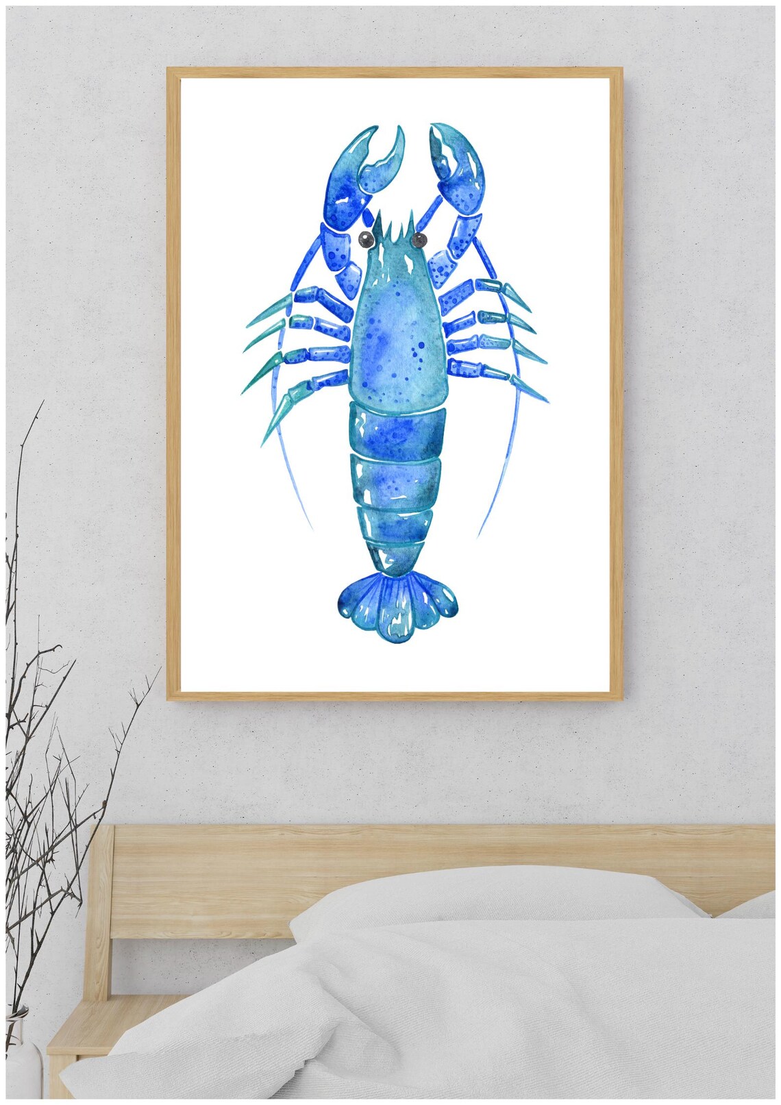 Blue Lobster Watercolor Coastal Nautical Sea Life Art Decor Print