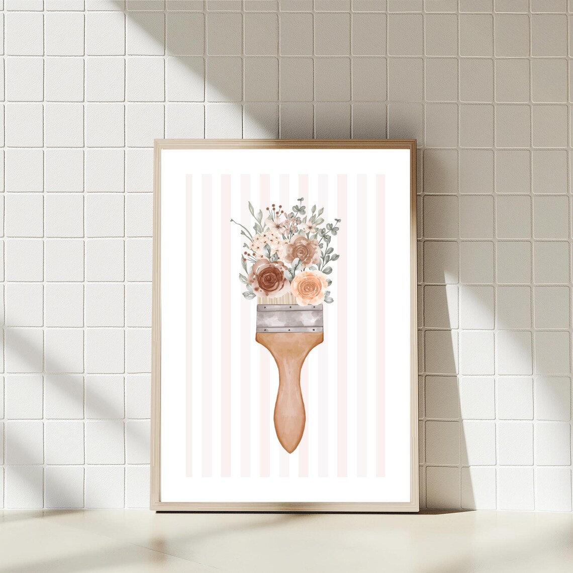 Floral Paintbrush Print Whimsical Botanical Art Pink Stripes