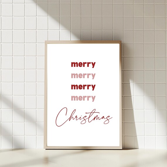 Merry Christmas Typography Poster, Holiday Wall Art
