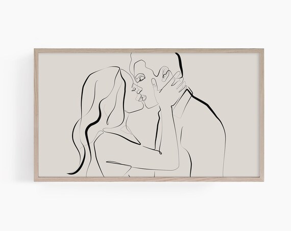 Samung Frame Tv Art Contemporary Line Art Couple Kissing Line Drawing Lovers Tv Art Soulmate Valentines Art