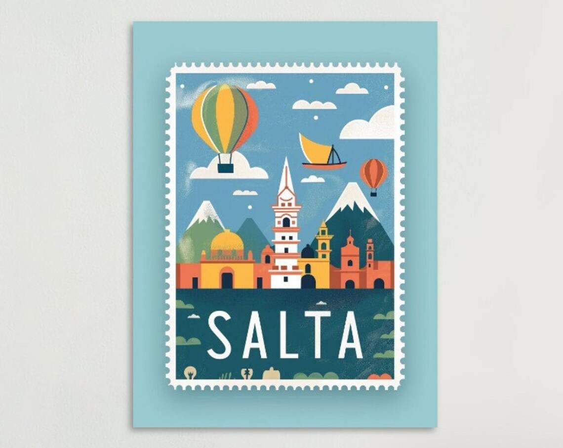 Salta Argentina Vintage Postage Stamp Andes Mountains Travel Poster