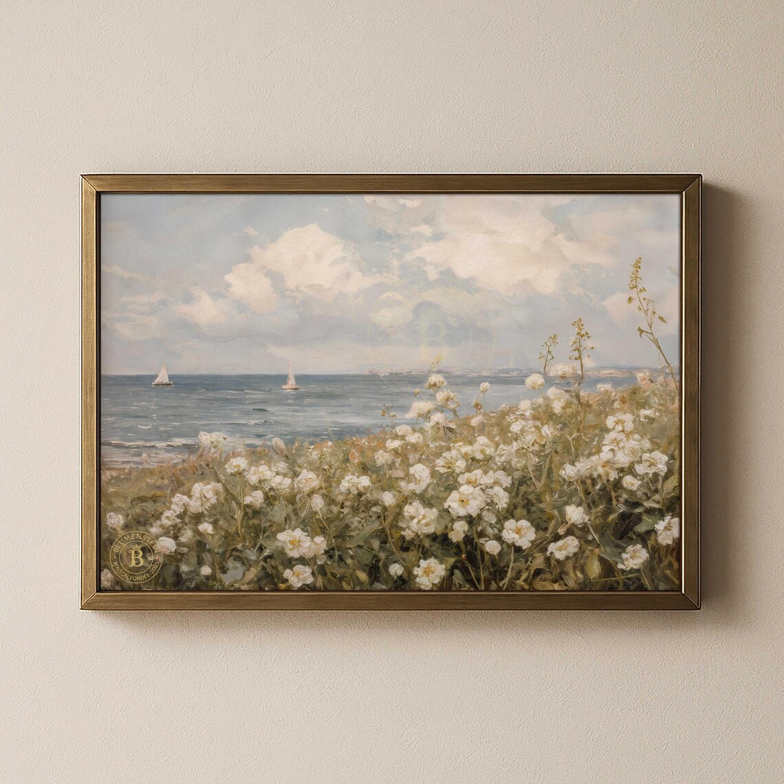 Coastal Wildflower Field Seascape Sailboat Impressionist Poster