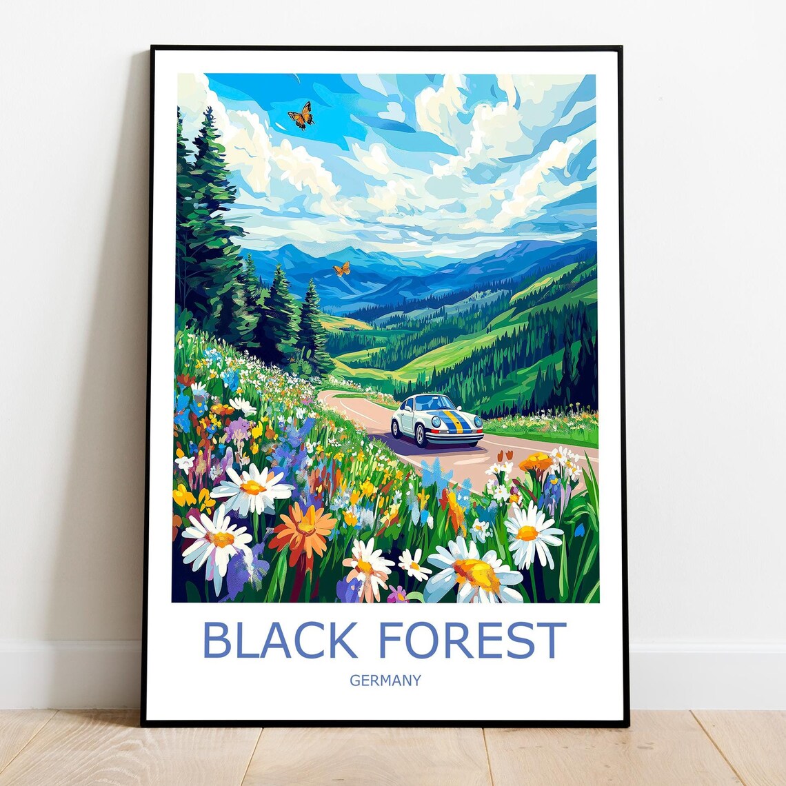 Black Forest Vintage Car on Wildflower Mountain Road Germany Poster - Image 3