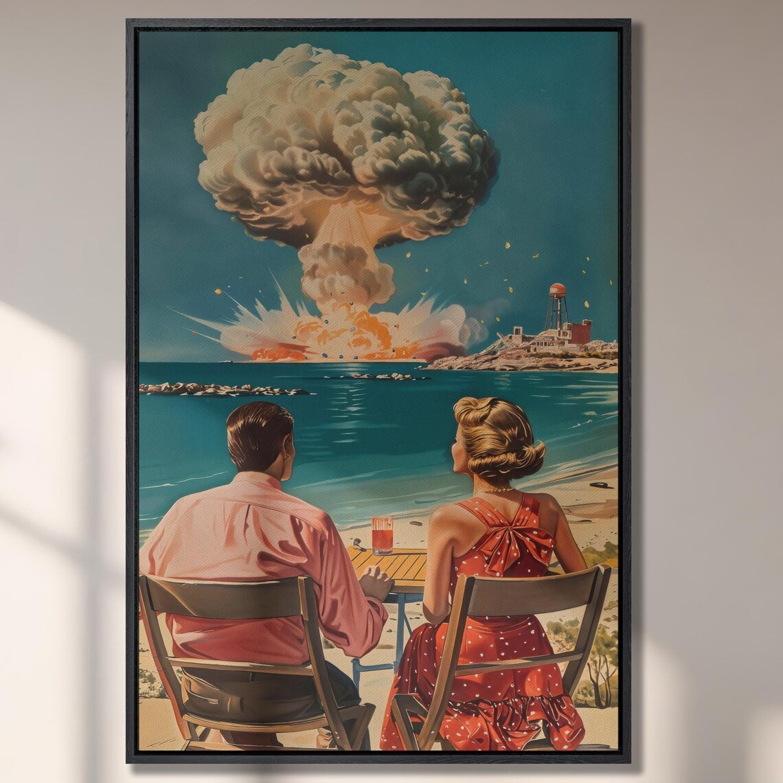 Couple at Atomic Blast, Retro Surreal Art Print