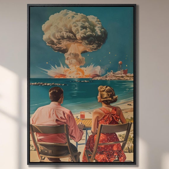Couple at Atomic Blast, Retro Surreal Art Print