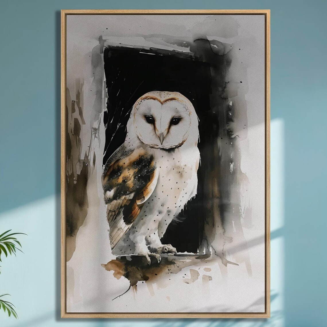 Barn Owl Watercolor Portrait Peering from Dark Hollow Art Poster