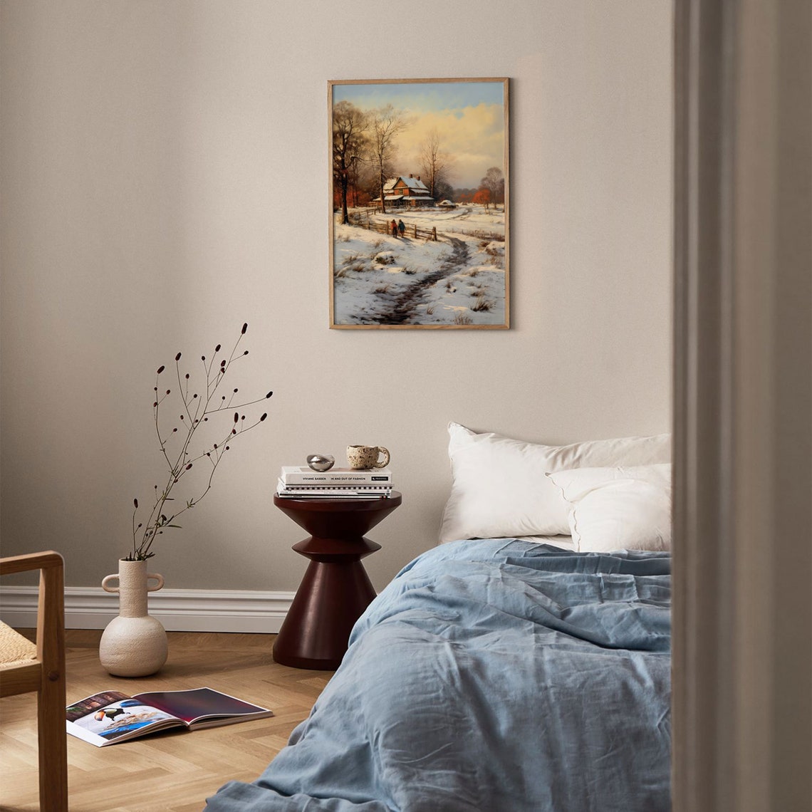 Vintage Winter Landscape Art Snowy Countryside Oil Painting Farmhouse Winter Decor Fine Art Poster Winter Artwork Christmas Snow Art - Image 2