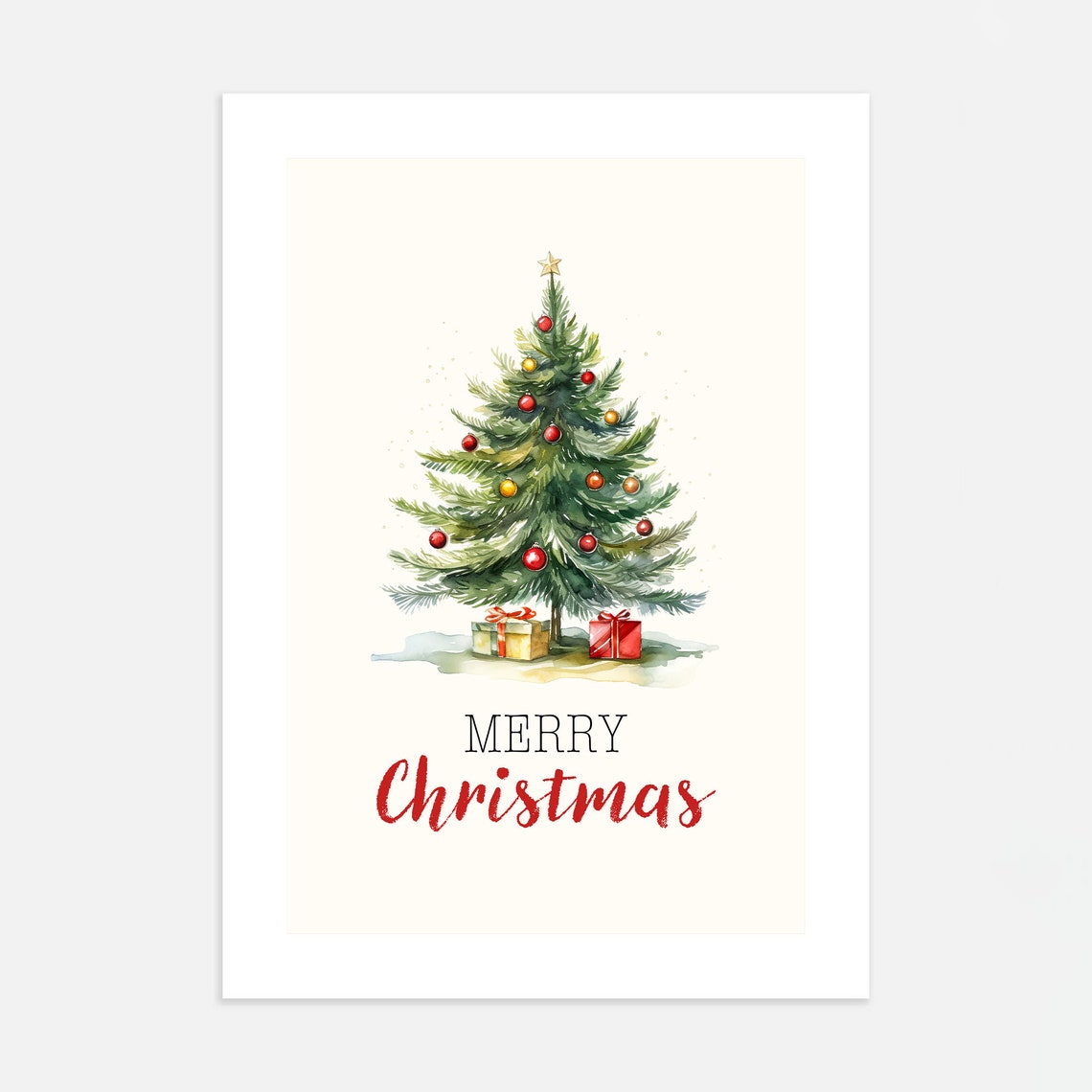 Merry Christmas Watercolor Tree Gifts Holiday Greeting Poster - Image 4