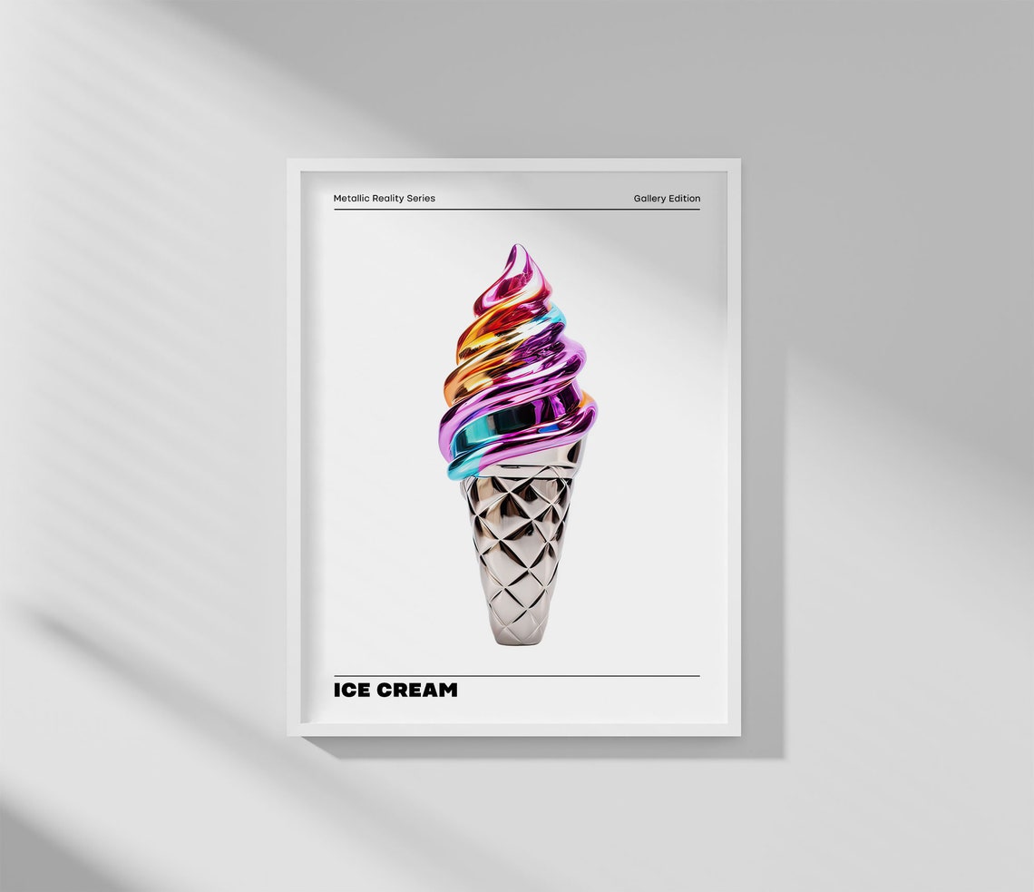 Holographic Metallic Ice Cream Cone Sculpture Pop Art Poster - Image 4