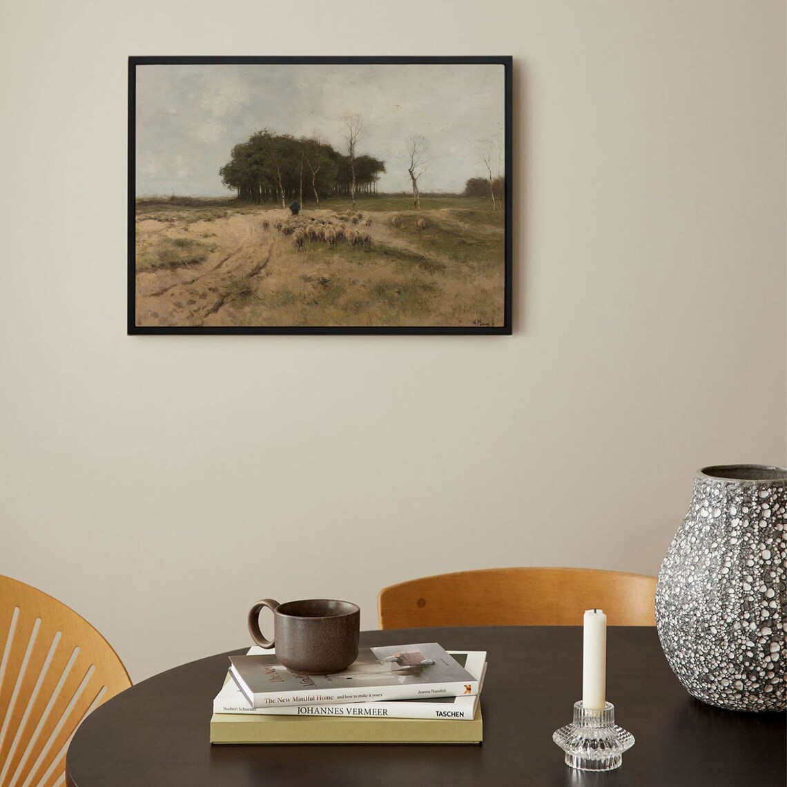 Shepherd Guiding Sheep Flock Across Moor Vintage Pastoral Poster - Image 3