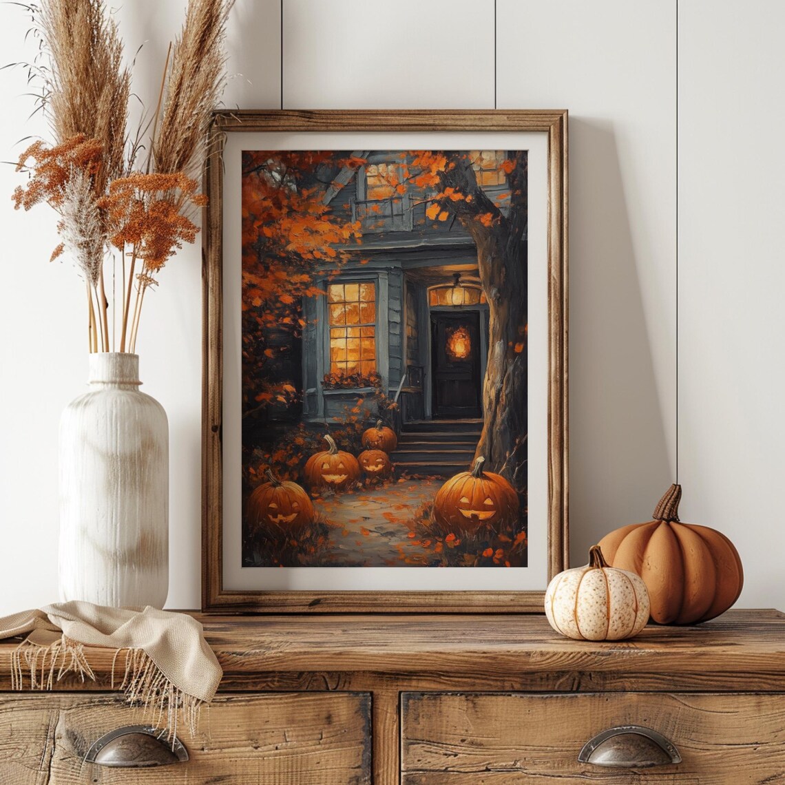 Halloween Porch With Jack O Lanterns Cozy Evening Painting Poster - Image 4