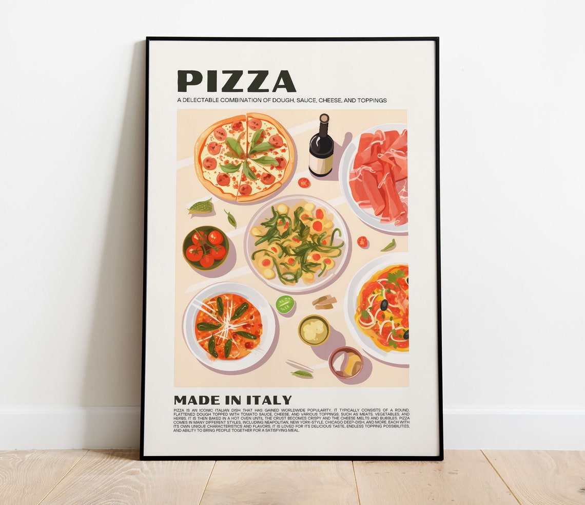 Pizza Made In Italy Flat Lay Pasta Prosciutto Food Art Poster - Image 4