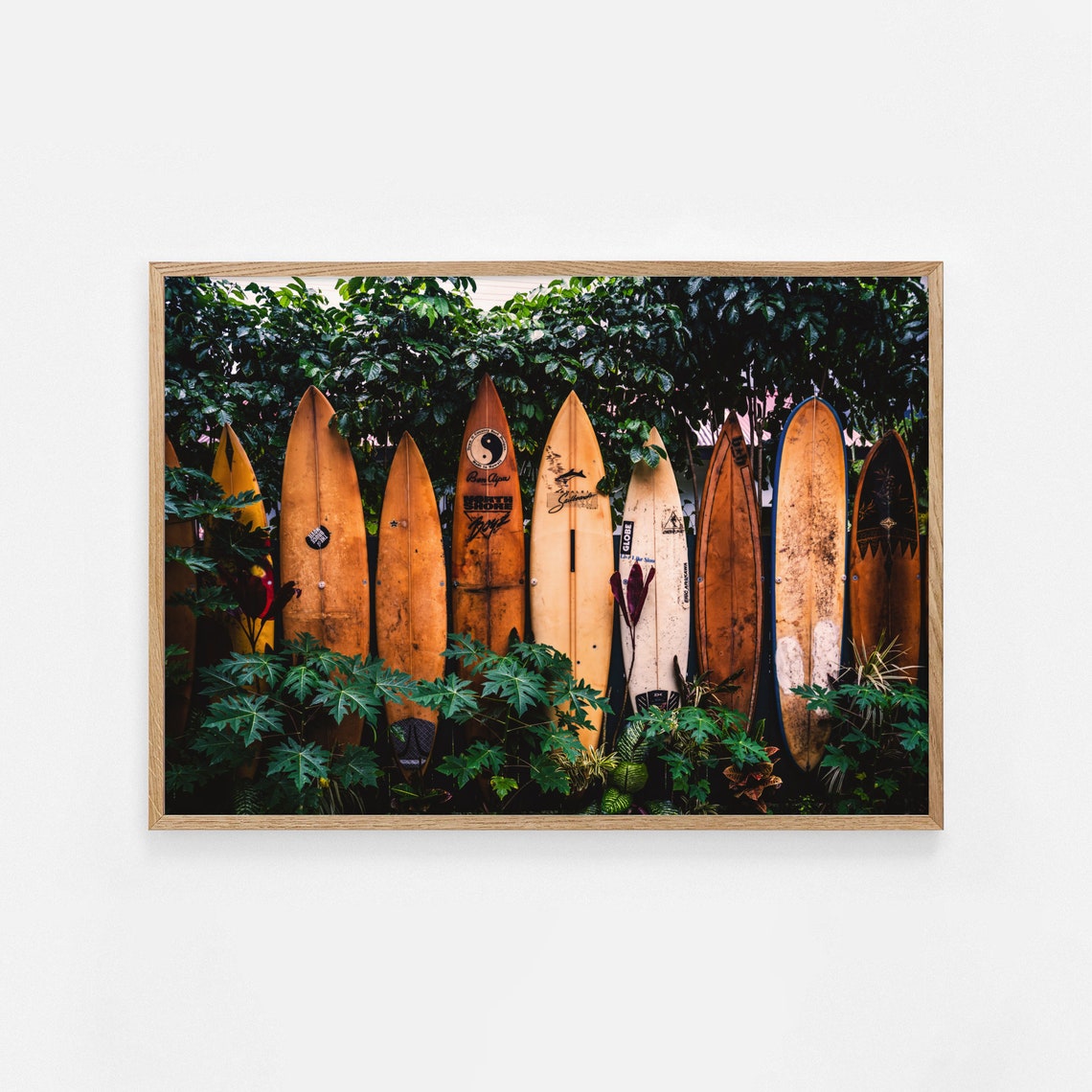 Vintage Surfboards Tropical Greenery Retro Beach Photo Art Poster