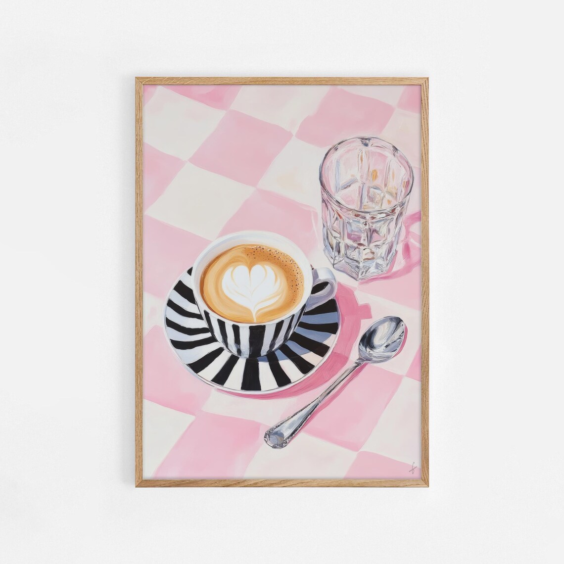 Latte Art Coffee Print Pink Caf Kitchen Decor Minimalist Breakfast Poster Cute Lover Gift Modern Wall 1002