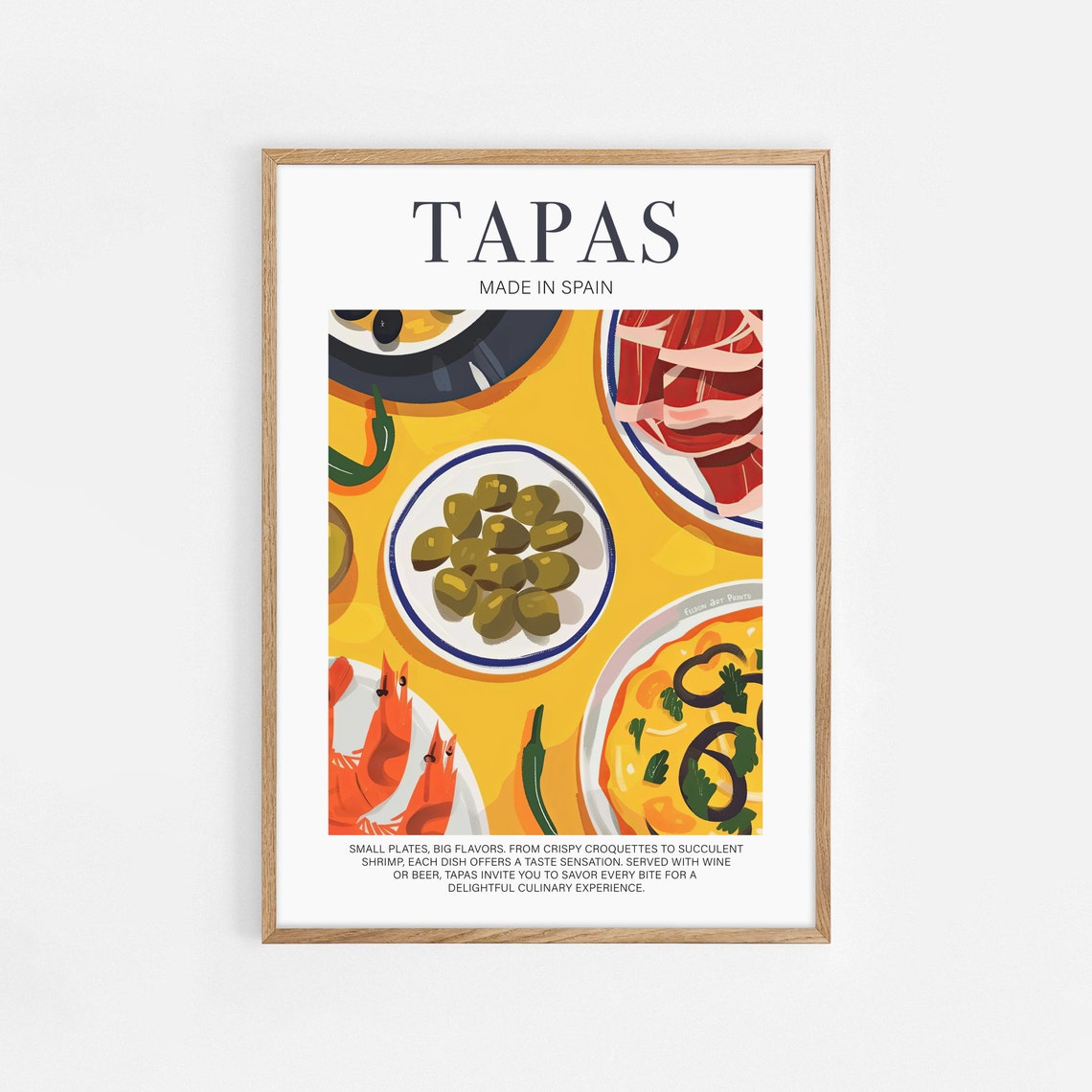 Tapas Poster Food Print Spanish Tapas Art Food Illustration Olives Drawing Shrimps Valencia Art Spanish Food Poster Spain Cuisine