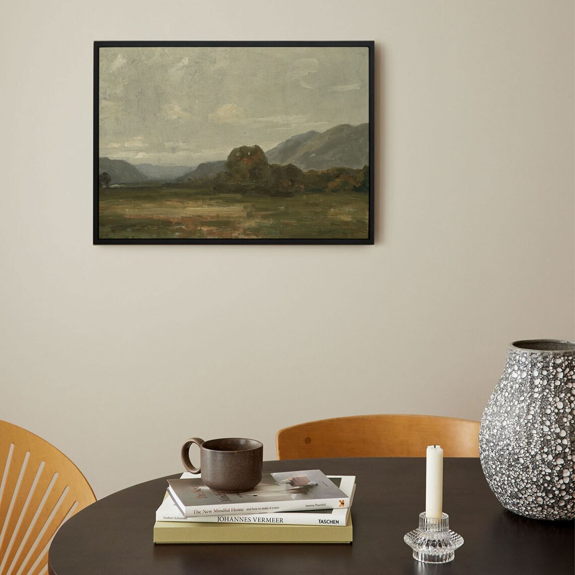 Misty Green Moor Distant Hills Moody Vintage Landscape Poster - Image 3