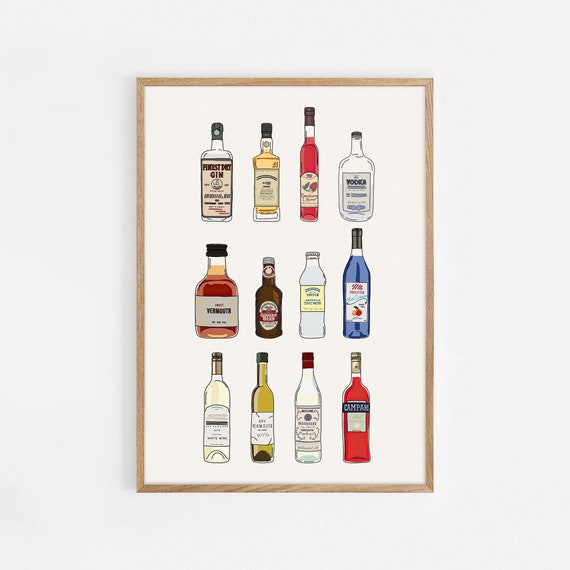 Bar Cart Vintage Liquor Bottles Art Print Bar Wall Art Bar Art Gallery Wall Prints Home Bar Y2k Aesthetic Bar Cart Art