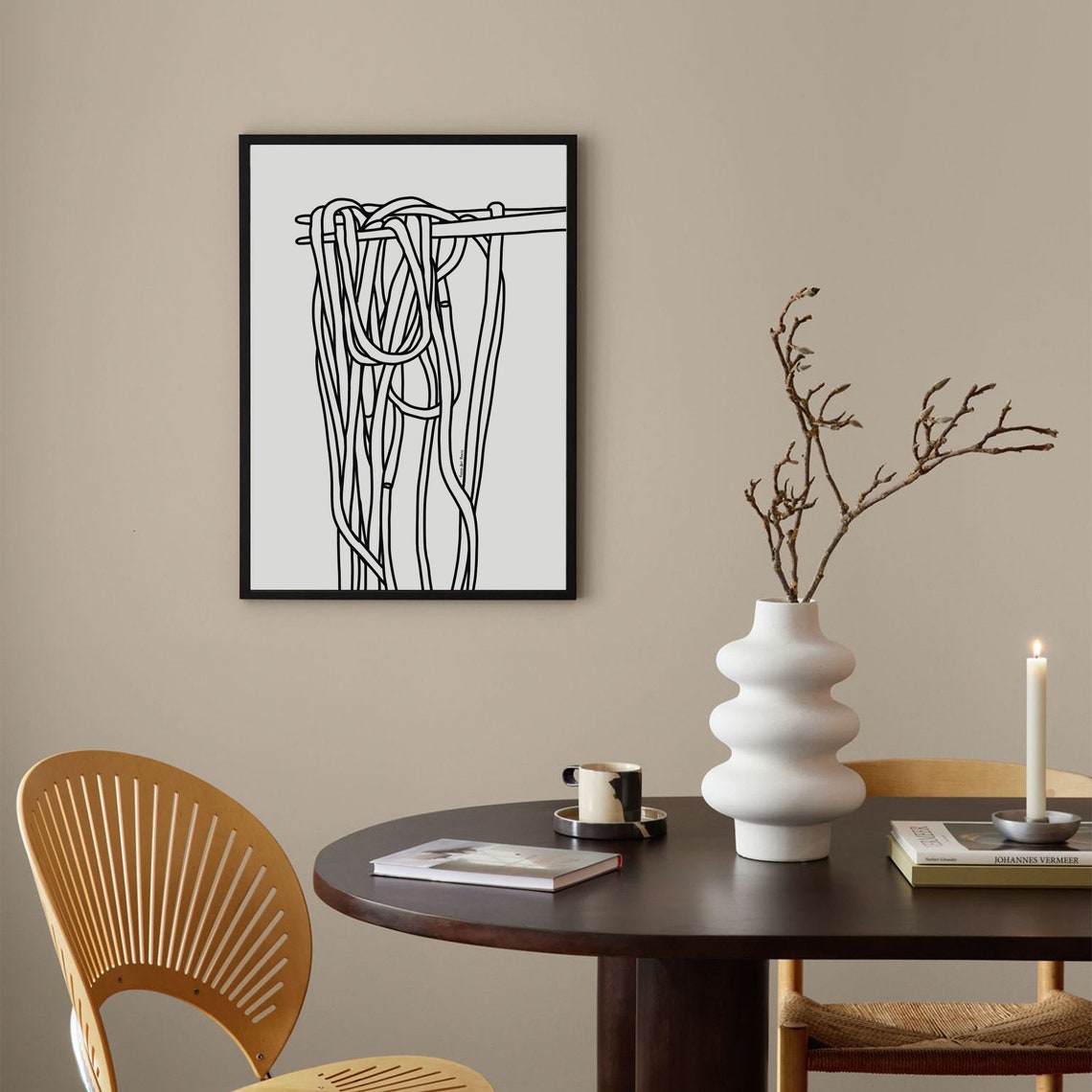 Noodles And Chopsticks Minimal Black Line Drawing Kitchen Poster - Image 4