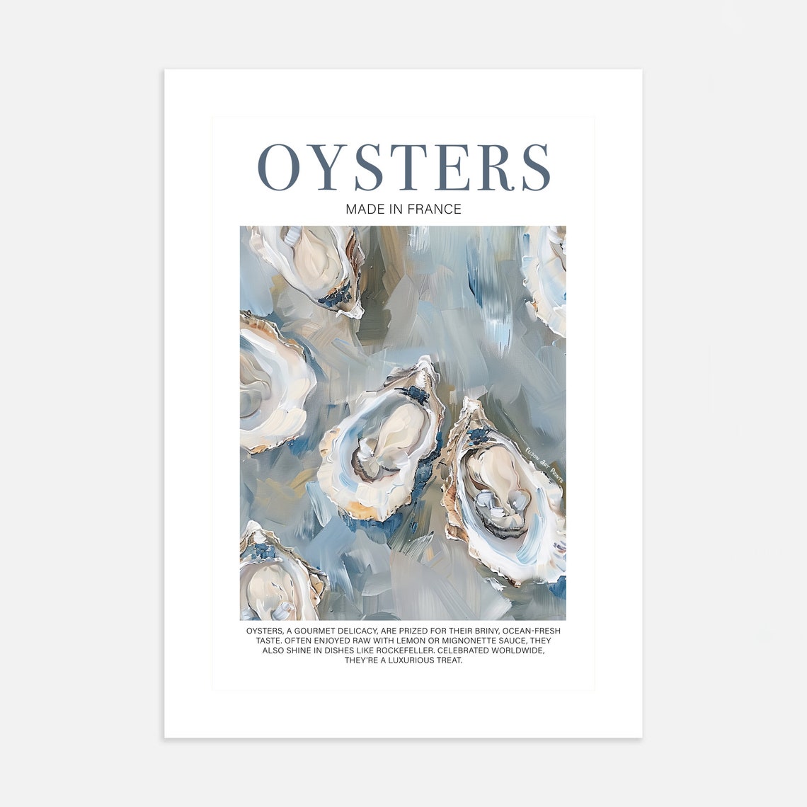 Oysters Made In France Blue Grey Shells Seafood Kitchen Poster - Image 3