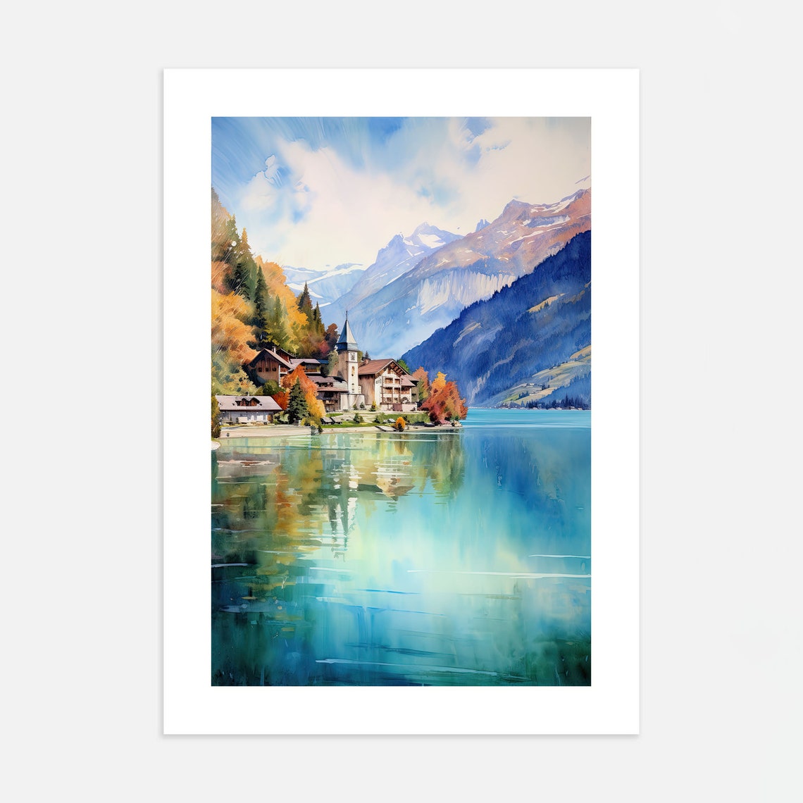 Watercolor Painting Switzerland Travel Print Swiss Lake Wall Art Travel Gift Switzerland Poster Housewarming Gift Swiss Mountains Decor - Image 4